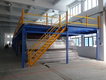 فولاذيّ أرضية ظهر مركب {capit}mezzanine racking نظام, منصة صناعيّ لمخزن علية أزرق وأصفر